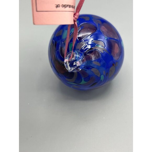 Studio Art Glass Tree Ornament Loretta Eby Hand Blown Blue Ball Confetti Gift - Picture 7 of 10